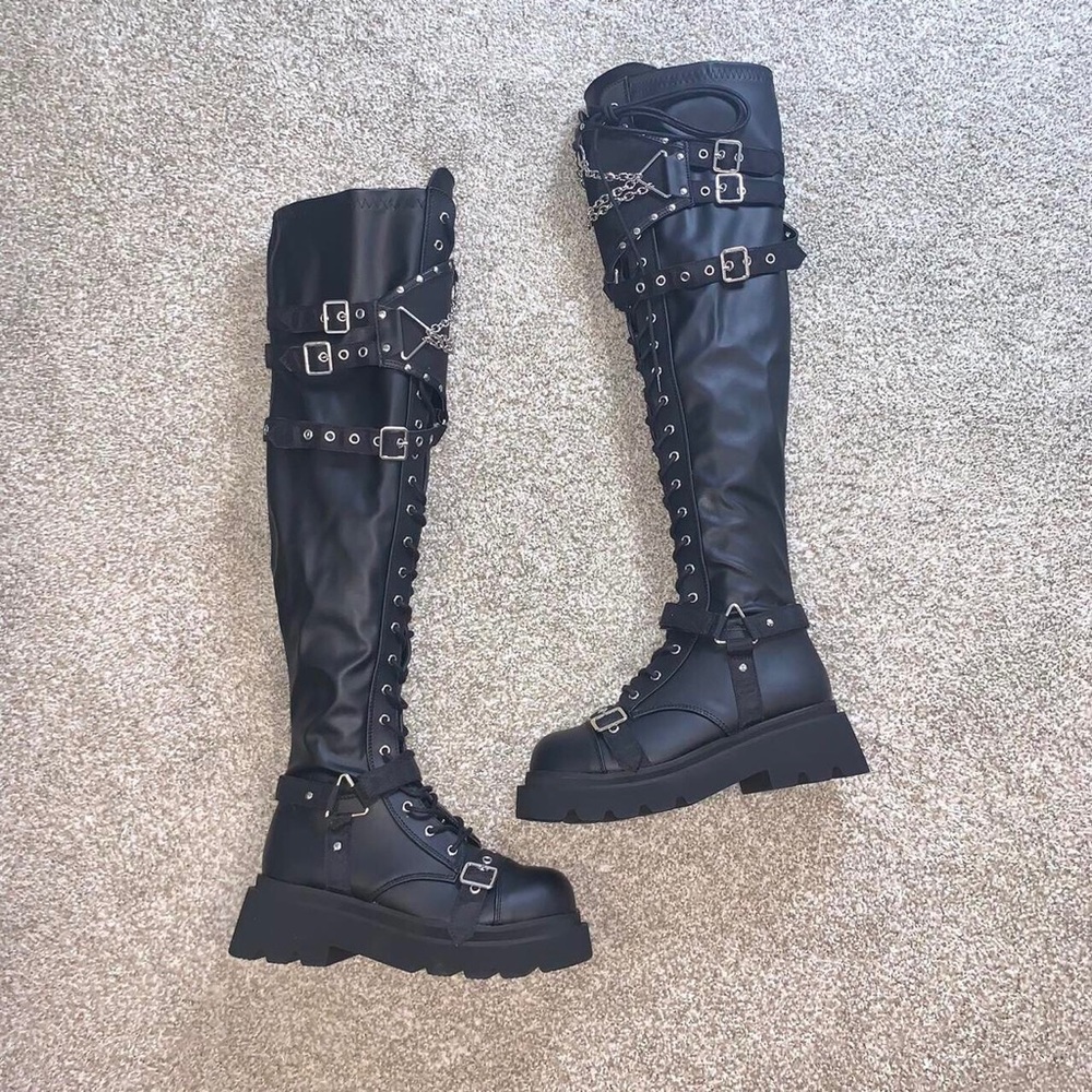 Demonia Renegade-320 Over The Knee Tie Up Boots